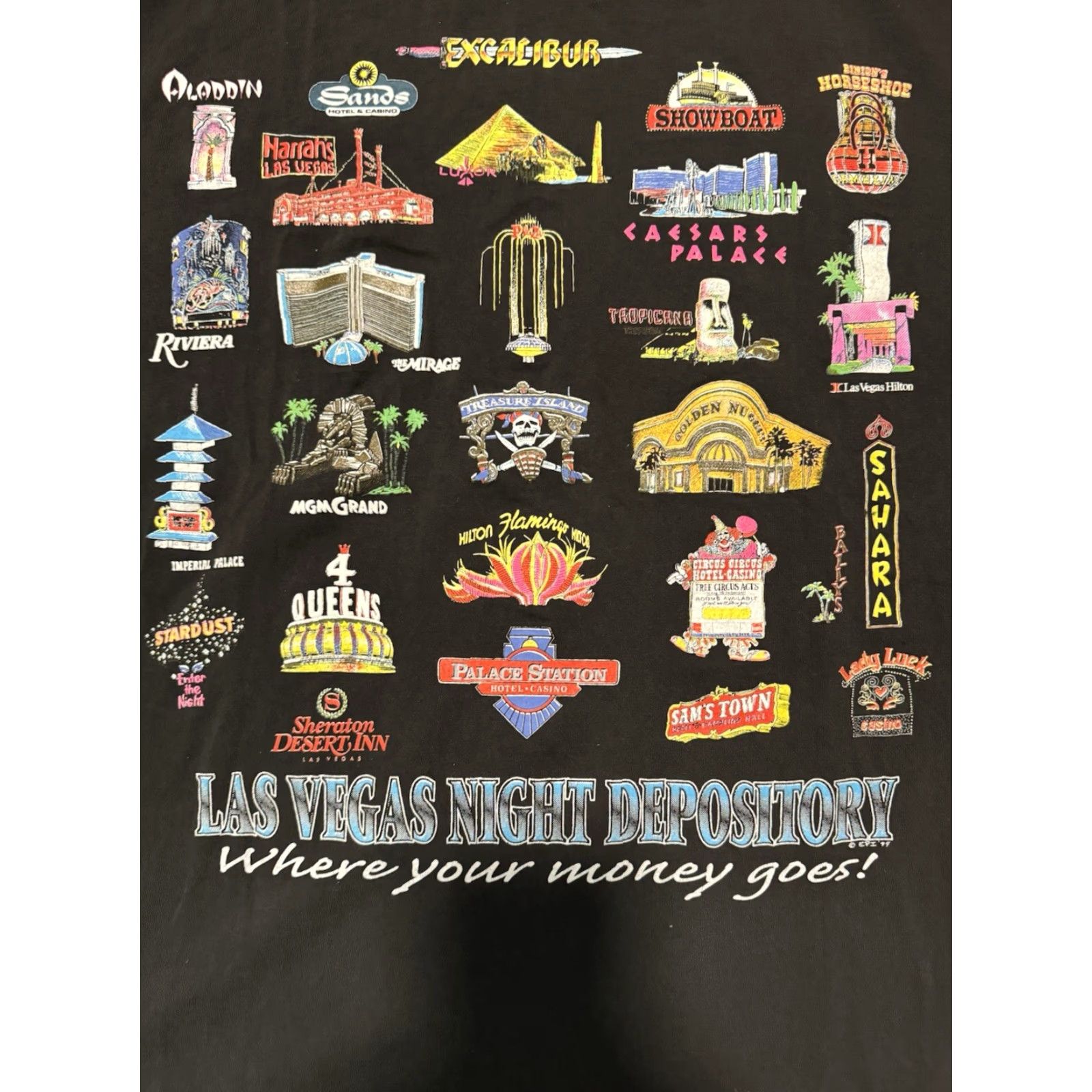 Fruit Of The Loom VINTAGE Las Vegas Shirt Casino Strip Down Town Single Stitch Men's L Black Down T-Shirt Mens L Size US L / EU 52-54 / 3 - 5 Thumbnail