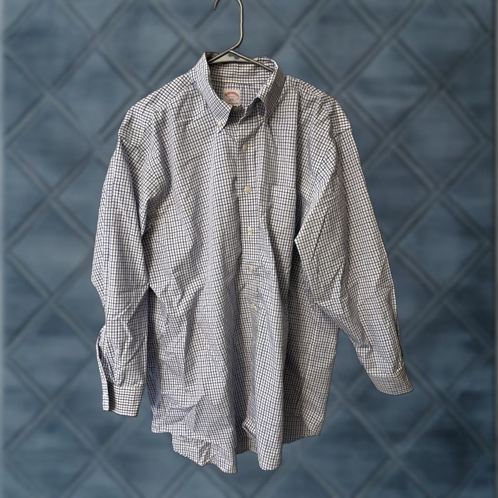 Brooks Brothers VINTAGE Brooks Brothers L/S Shirt Mens Blue White Gingham Plaid Check Sz 17 2/3 XL Regular Dress Shirt Men Women Size US XL / EU 56 / 4 - 1 Thumbnail