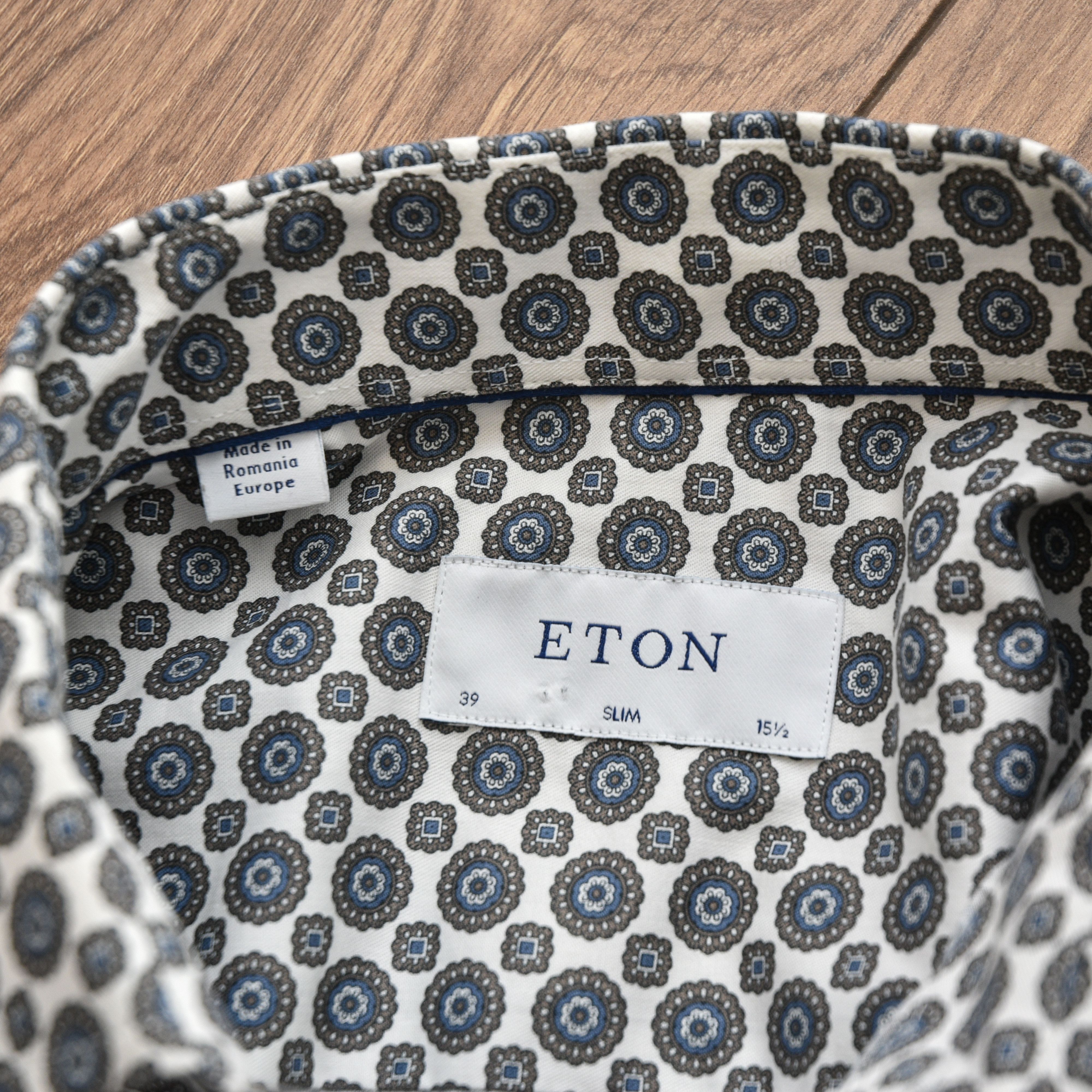 Eton Eton Men’s Slim Fit Shirt Geometric Medallion Print Blue Gre Size US M / EU 48-50 / 2 - 11 Thumbnail