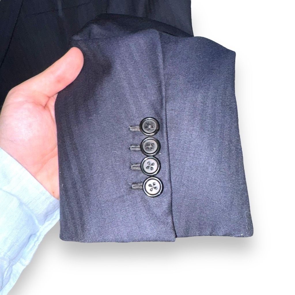 Oxxford Clothes Navy Oxxford Clothes Bespoke 3 Roll 2 Suit Jacket Size 46R Size 46R - 5 Thumbnail