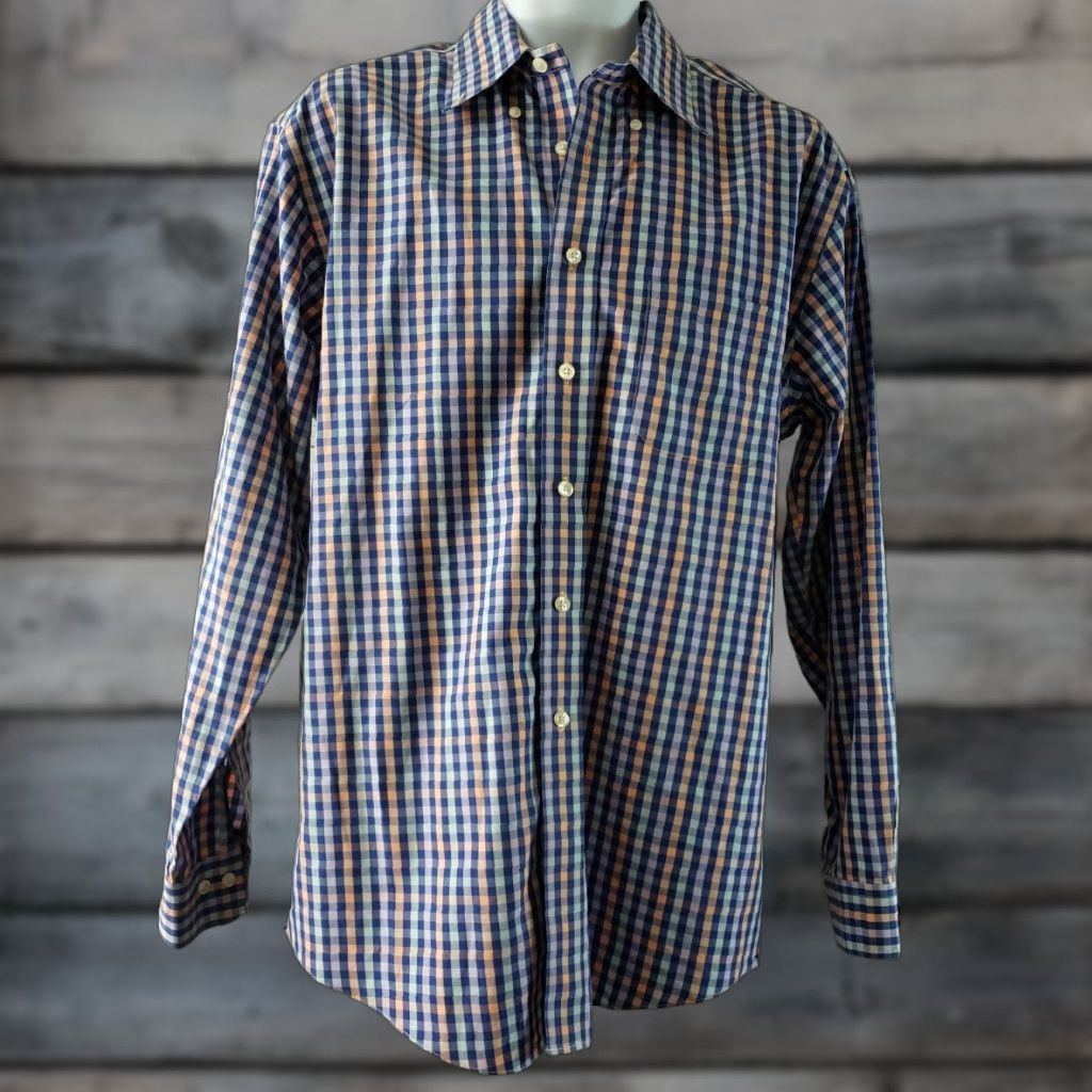 Brooks Brothers Brooks Brothers Shirt Mens Sz Medium Blue Orange Checkered Cotton Button Front Size US M / EU 48-50 / 2 - 1 Thumbnail