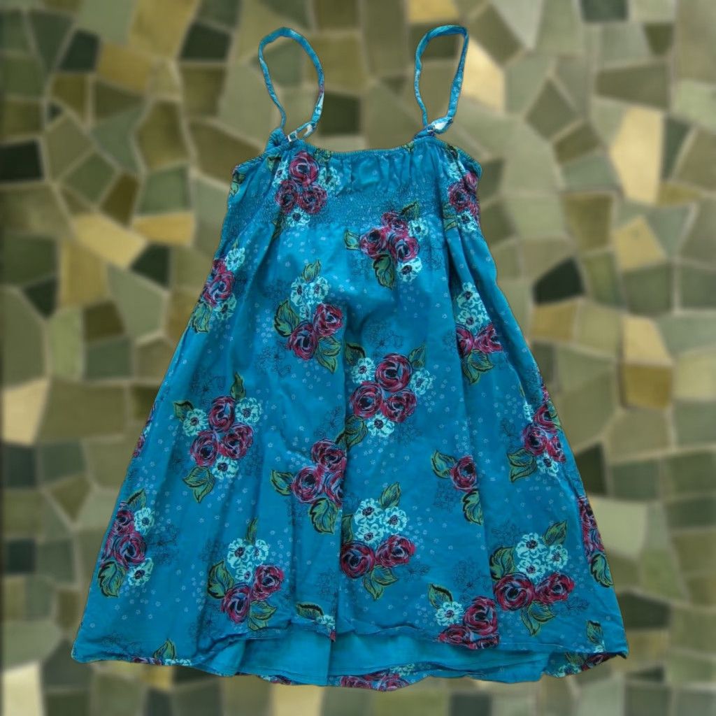 Vintage Susina 100% Cotton Floral V-Neck Tank Dress Blue Medium Women Slip Sun Dress Pattern: Floral Size M / US 6-8 / IT 42-44 - 1 Thumbnail