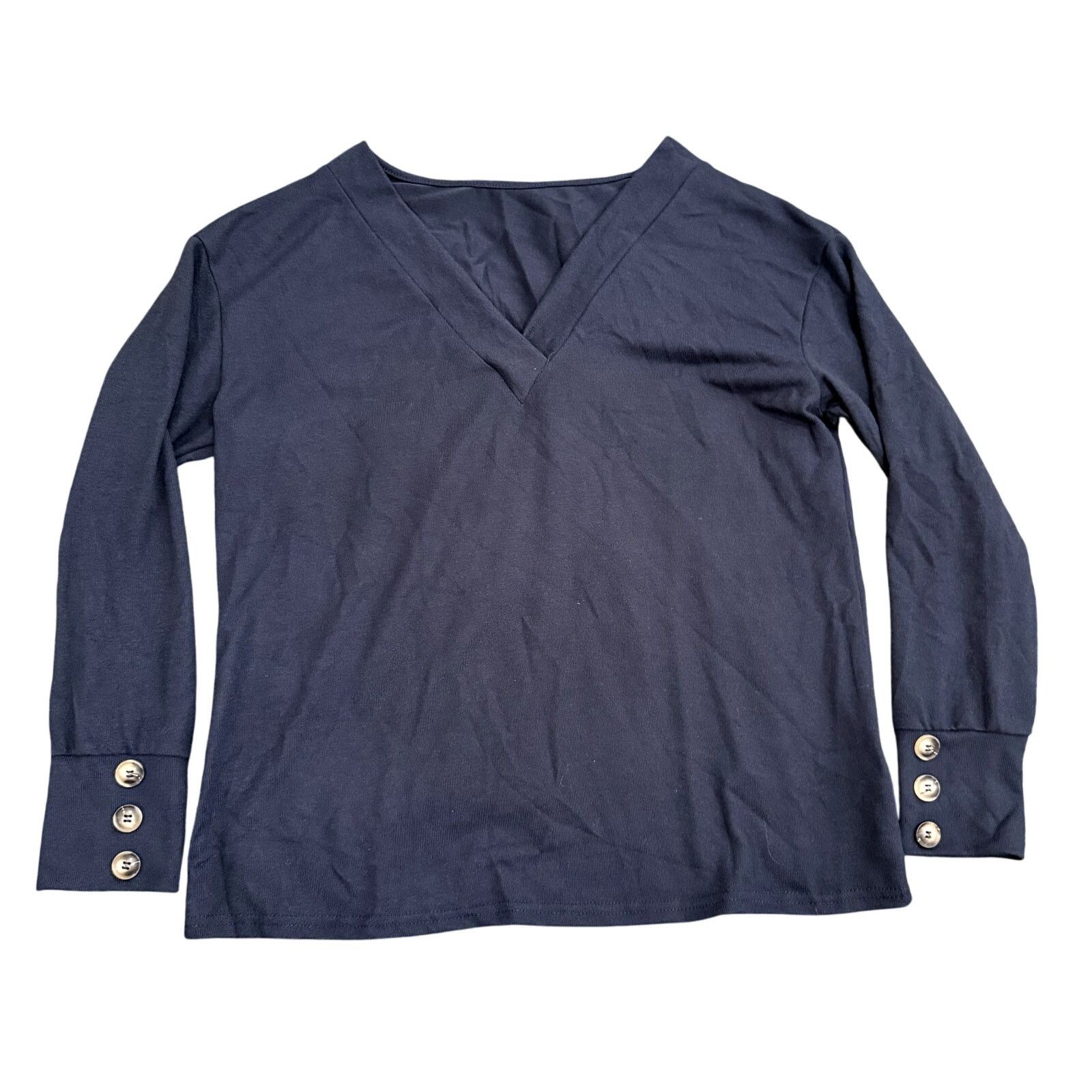 Shein Womens' V-Neck Sweater with Accent Buttons in Blue, Size L Size L / US 10 / IT 46 - 1 Thumbnail