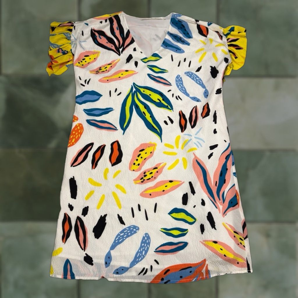 Vintage Marie Oliver Dress Women XS White 100% Silk Tropical Leaf Print Size XS / US 0-2 / IT 36-38 - 1 Thumbnail