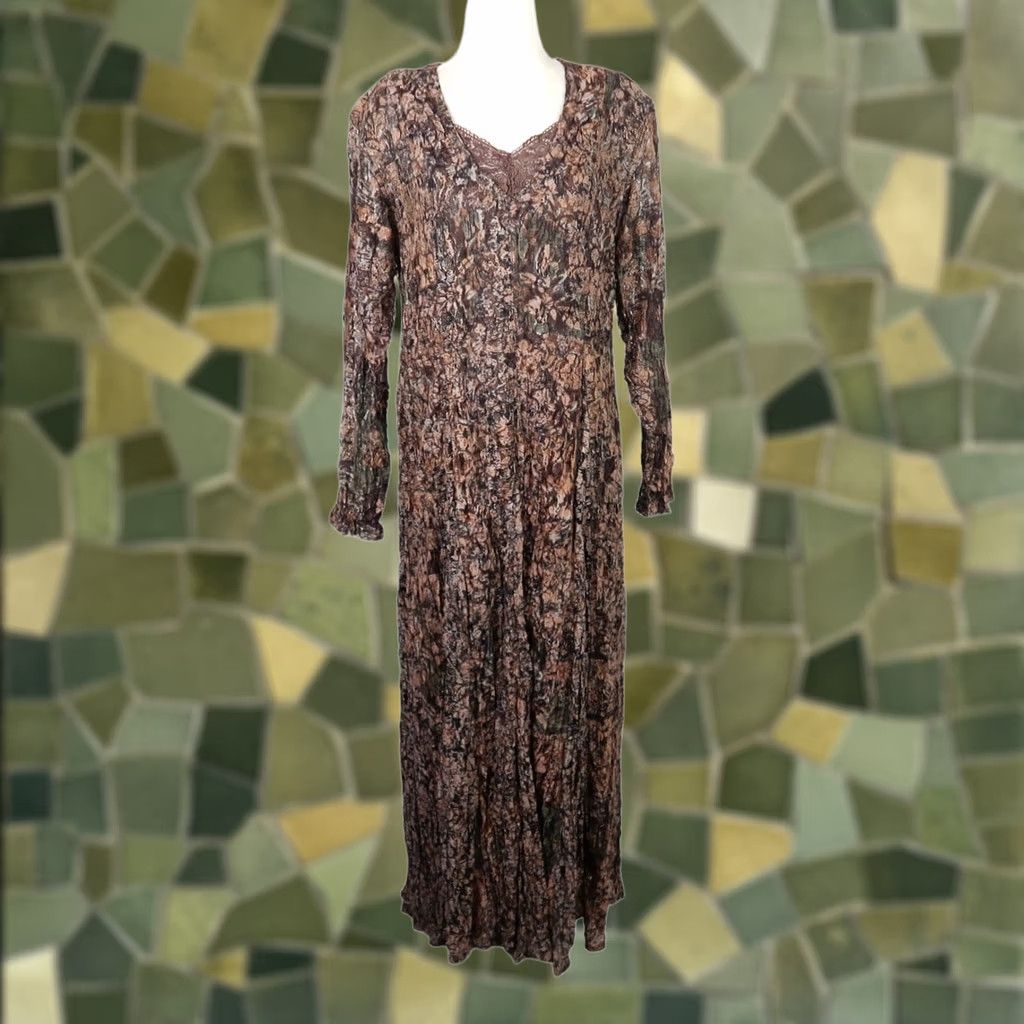 Vintage VINTAGE Nostalgia Brown Floral Lace Long Sleeve Maxi Dress M Dress Women Maxi Long Sleeve 90s Bohemian Vintage Dress Size M / US 6-8 / IT 42-44 - 1 Thumbnail