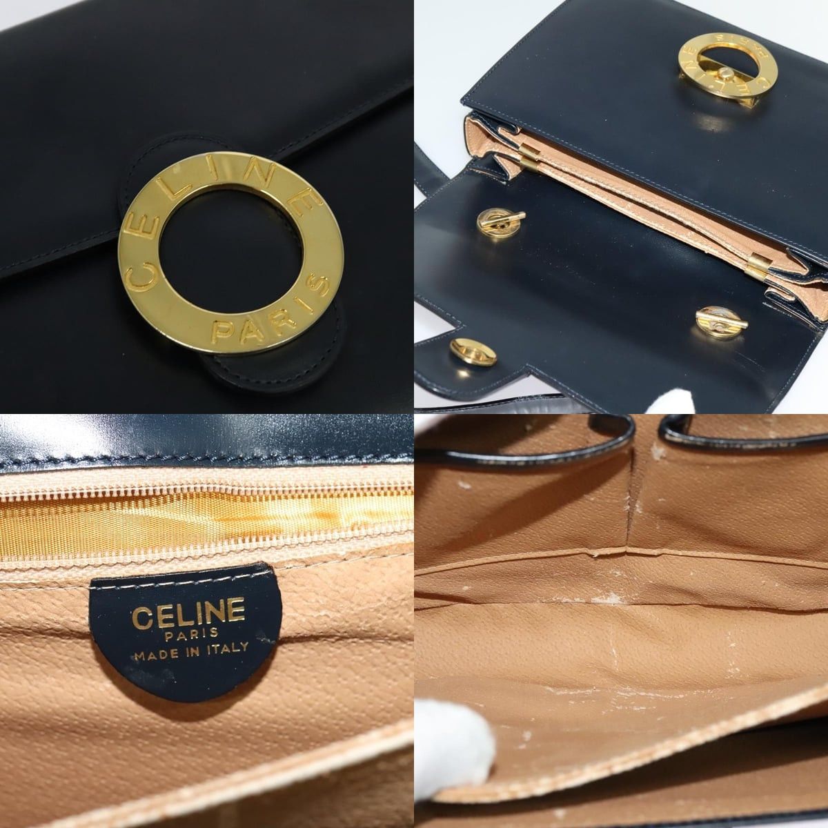 Celine CELINE Circle Shoulder Bag Leather Navy Gold Size ONE SIZE - 11 Thumbnail