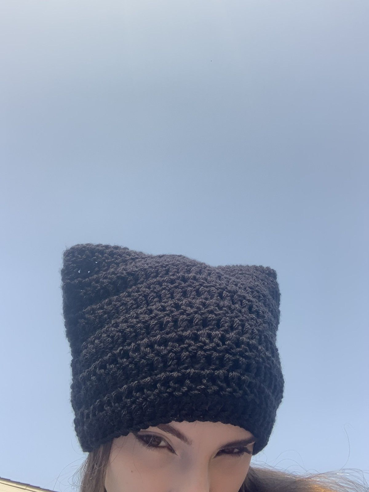 Handmade Crochet Cat Beanie - Solid Black Size ONE SIZE - 7 Thumbnail