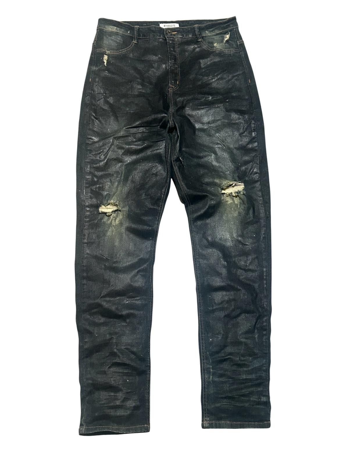 Other Vintage Blue and Green Darkwash Waxed Denim - Slim Fit Size US 31 - 2 Thumbnail
