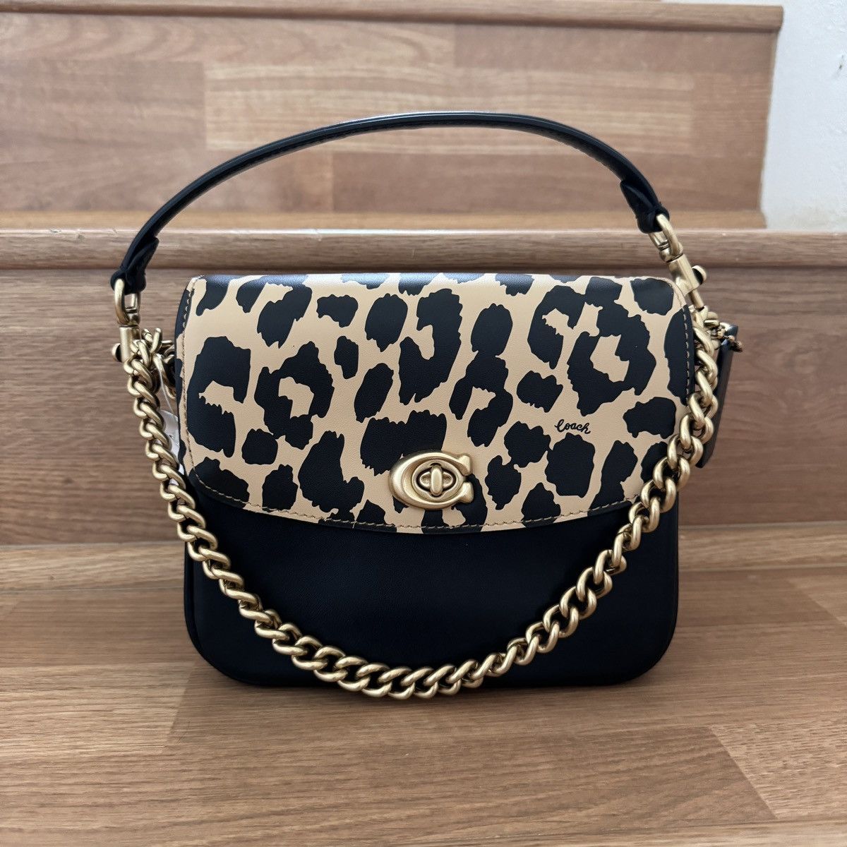image of Coach Cassie Crossbody Bag 19 With Leopard Print Cm571 in Black, Women's