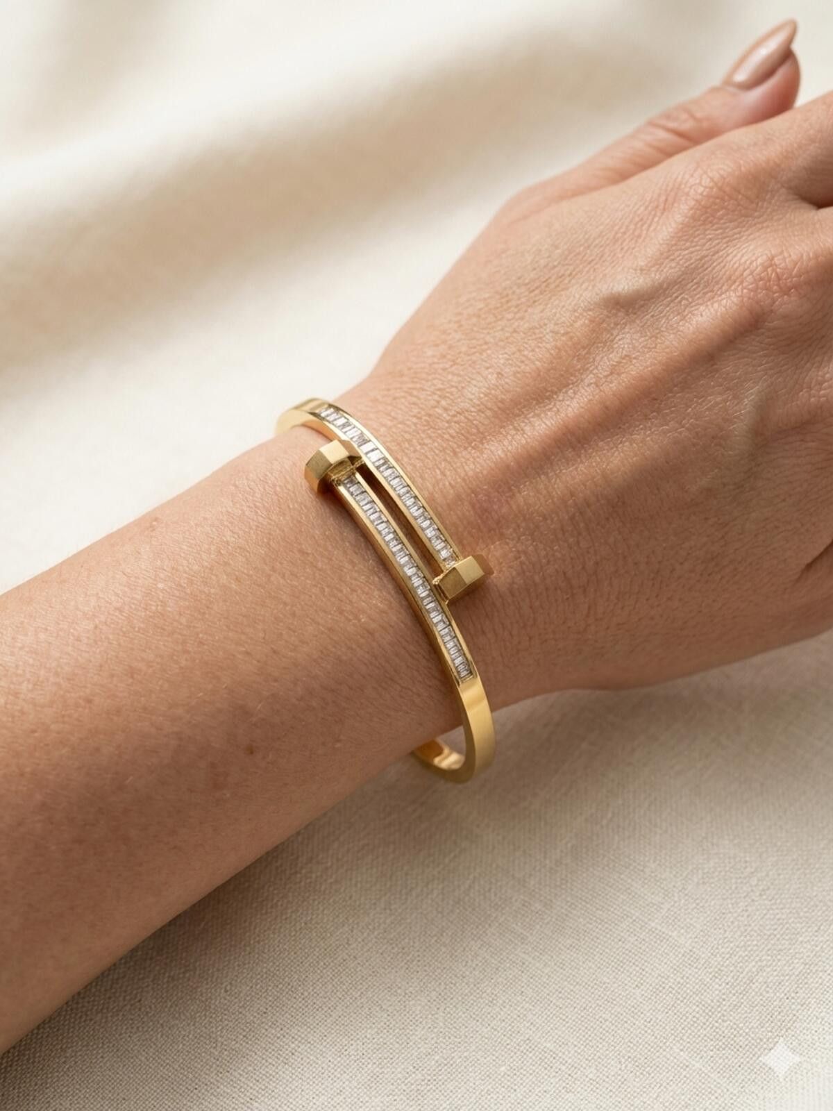 Unknown London Elegant 18k Gold plated SS Nail Bracelet with CZ Detailing Size ONE SIZE - 1 Thumbnail