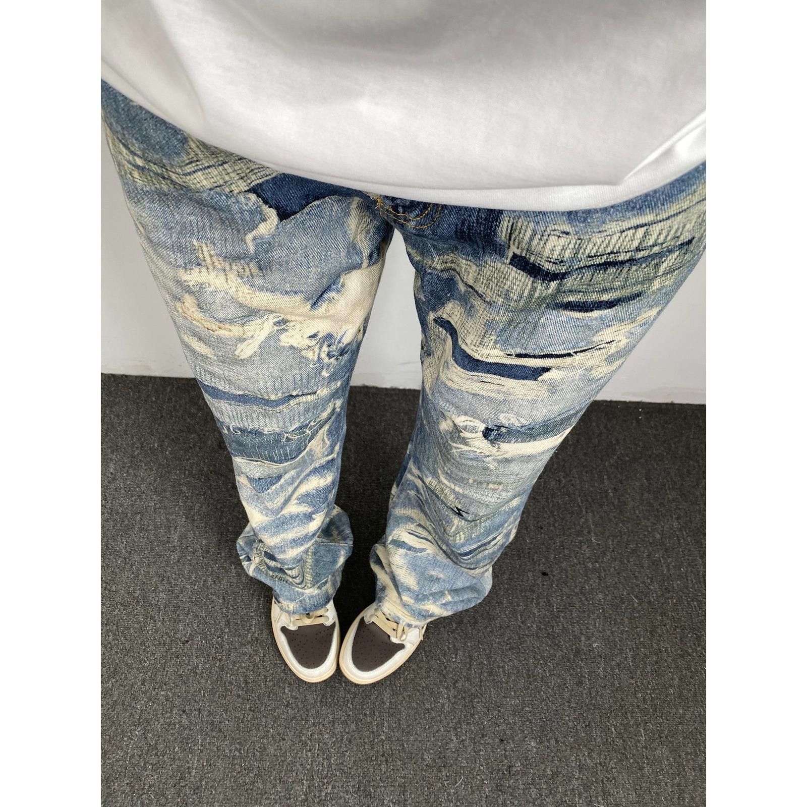 Vintage Tie Dye Washed Ripped Straight Leg Stacked Flared Jeans Size US 32 / EU 48 - 4 Thumbnail