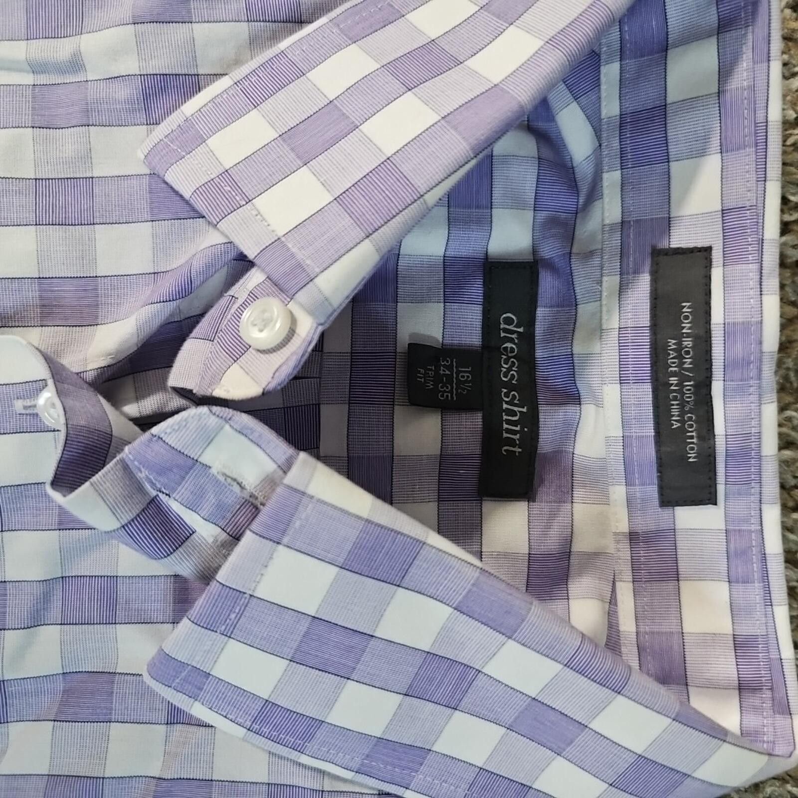 Nordstrom Nordstrom Rack Dress Shirt Purple Checker 16½ 34-35 Trim Fit Size 38R - 2 Thumbnail