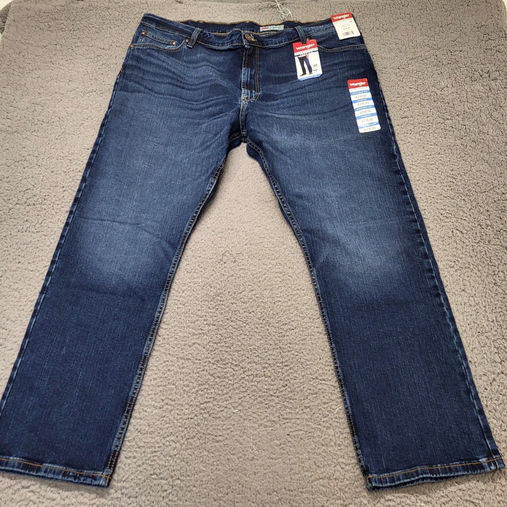 Wrangler Wrangler Jeans Mens 42x30 Five Star Premium Straight Fit Stretch Banks Blue Jeans Mens 42 Regular Comfort Pockets Denim USA Cowboy Stars 13MWZ? Size US 42 / EU 58 - 2 Thumbnail