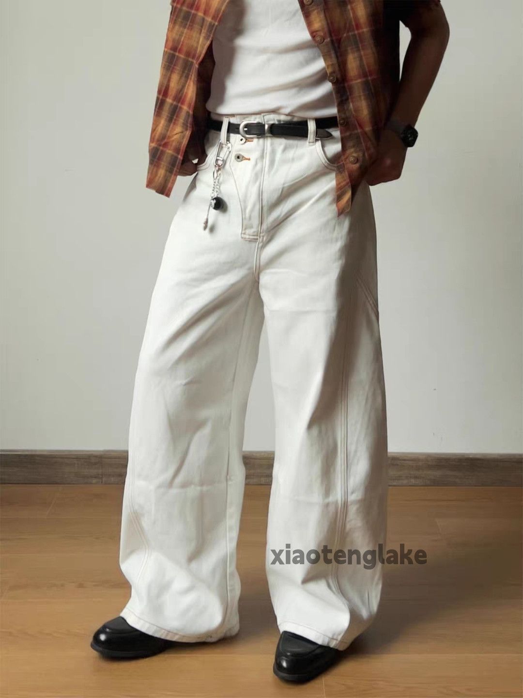 Xz washed faded loose baggy flared patchwork jeans