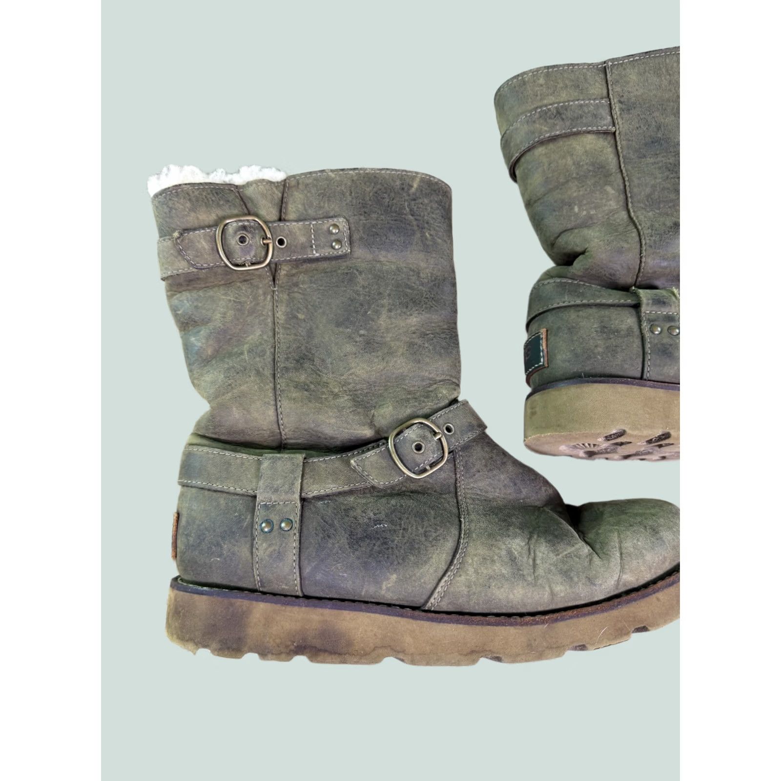 Ugg UGG Women's Brown Leather Waterproof Sheepskin Biker Boots Size 8 NOIRA 1001733 Size US 8 / IT 38 - 1 Thumbnail