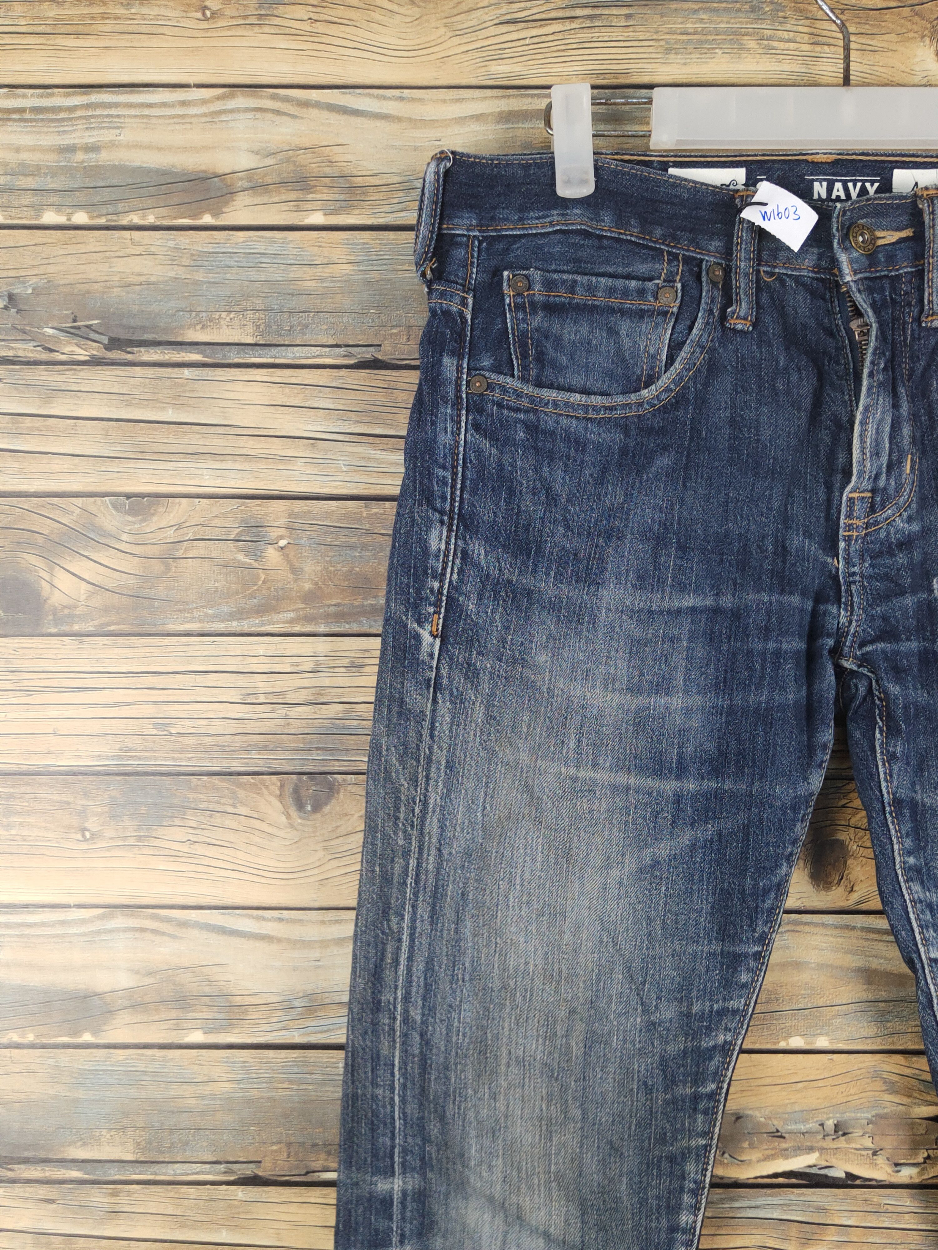 Vintage Old Navy Dark Blue Distressed Ripped Skinny Jeans #W1603 Size US 31 - 3 Thumbnail