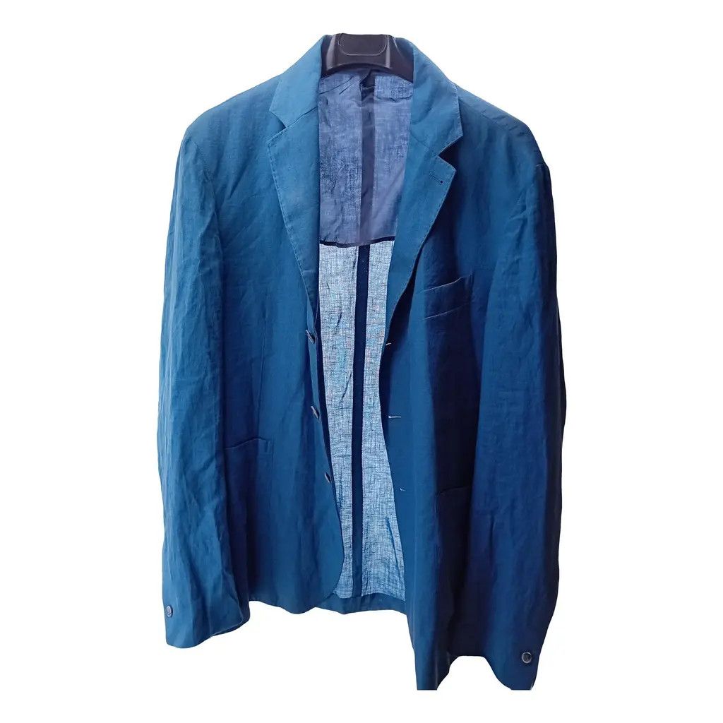Fedeli FEDELI Blue Linen Single-Breasted Blazer - Size 56 Size 54R - 1 Thumbnail