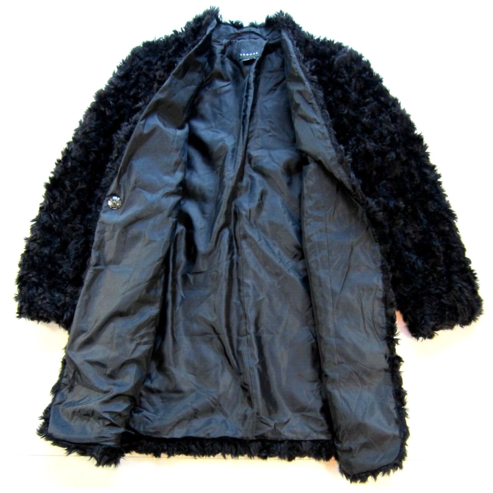 Vintage Trouve' Black Trench Coat Jacket Woman Medium - Faux Fur Glam Cozy Warm Long Coat Size M / US 6-8 / IT 42-44 - 3 Thumbnail