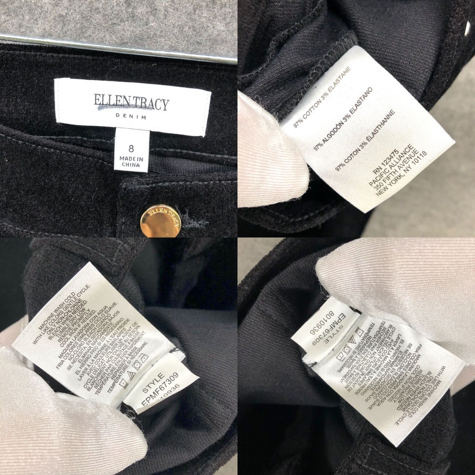Ellen Tracy Ellen Tracy Velvet Pants Jeans Womens 8 Black Mid Rise Slim Stretch Skinny 5-Pocket Denim Regular Rise Womens Jeans Black Velvet Pant Size 30" / US 8 / IT 44 - 8 Thumbnail