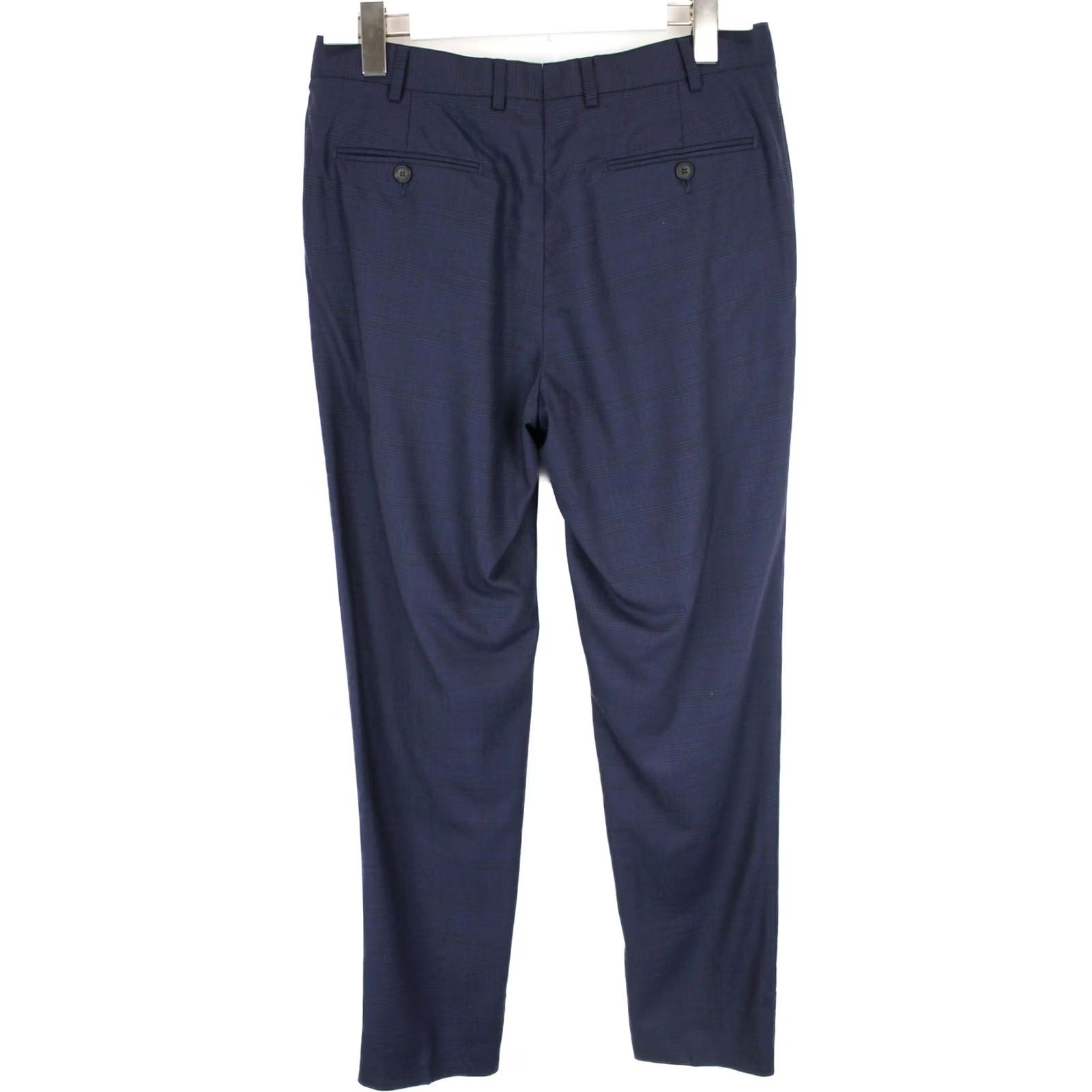 Suitsupply Suitsupply Sienna Trousers Wool Plaid Zip Dark Blue Men UK 38 / W33 Dress Pants Regular Front Pleated Leather Logo Pocketed Size US 38 / EU 54 - 3 Thumbnail