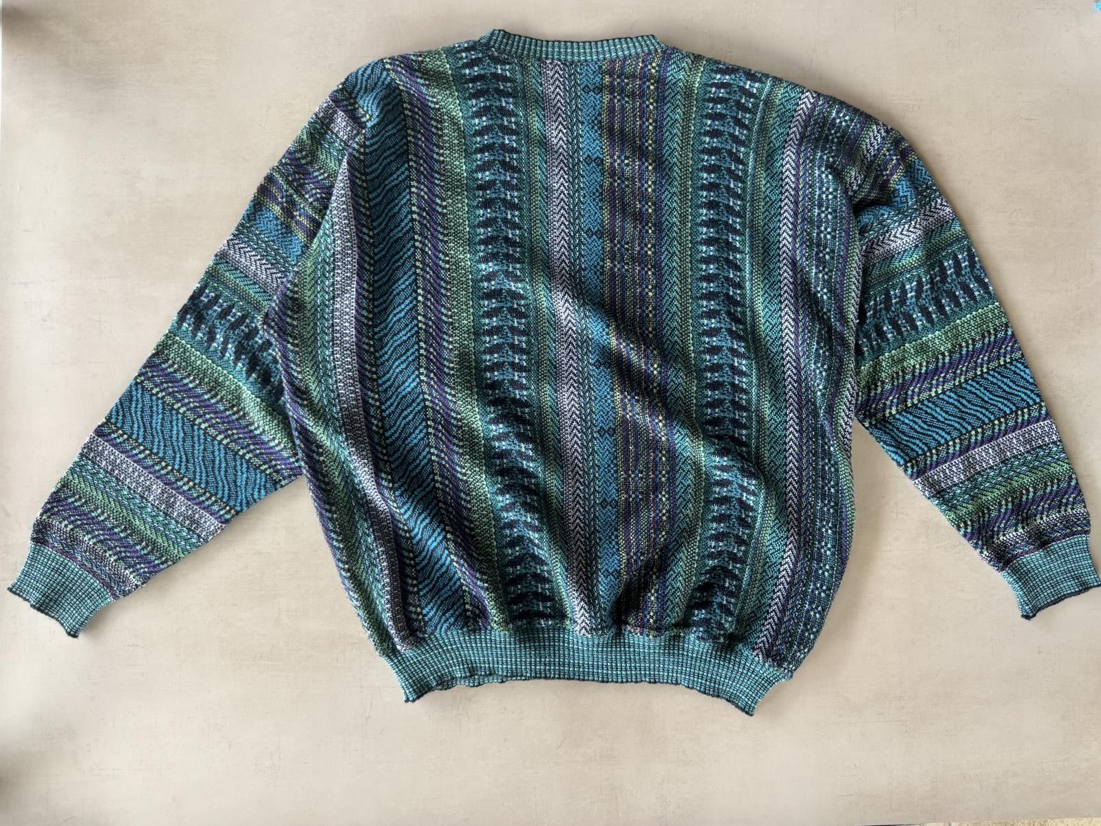 Frankie Morello Monello M 90s Teal Blue Pattern Biggie Sweater Size US M / EU 48-50 / 2 - 6 Thumbnail