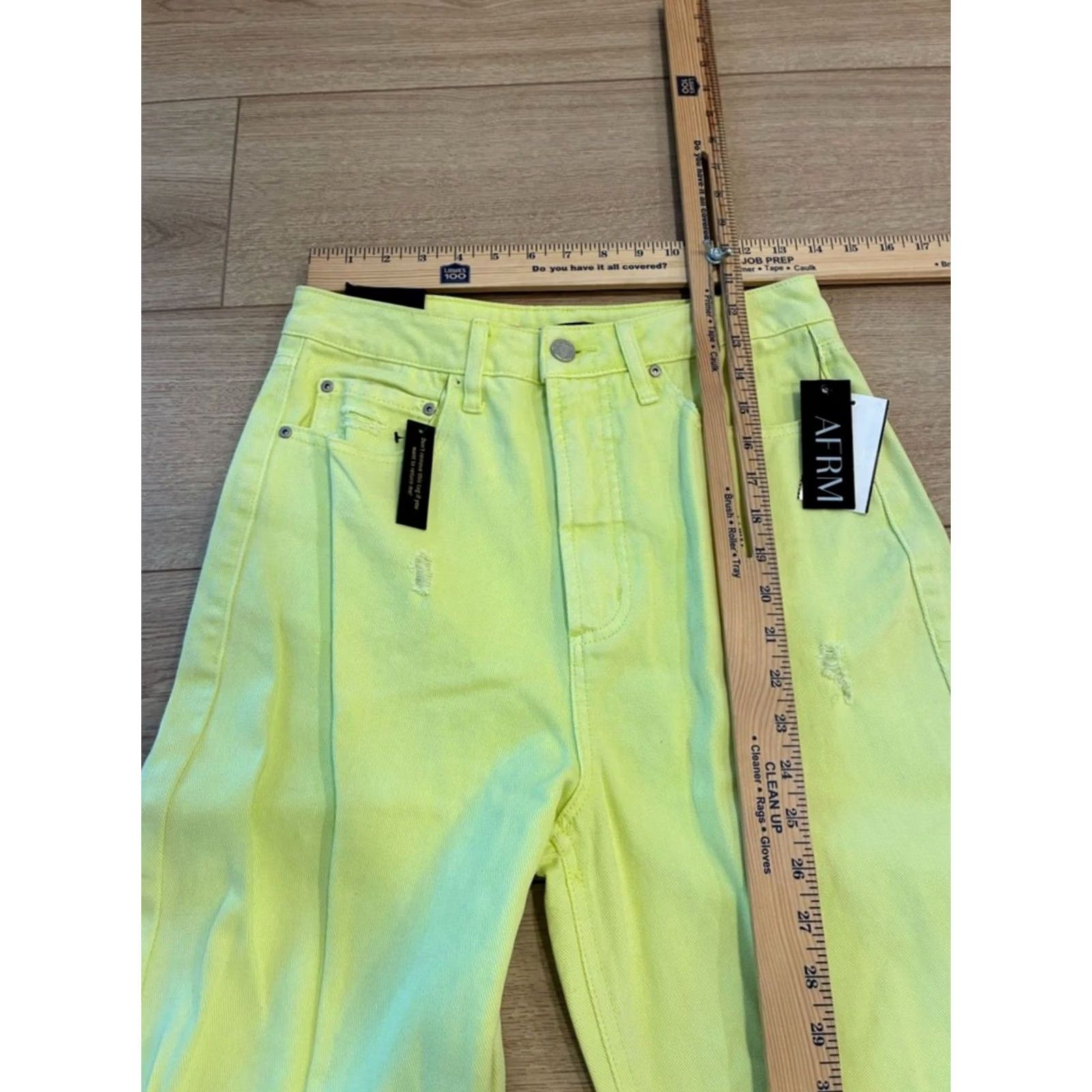 Vintage NWT AFRM Women’s Oden High Rise Wide Leg Distressed Jean Neon Yellow Size 29 Size 29" - 3 Thumbnail