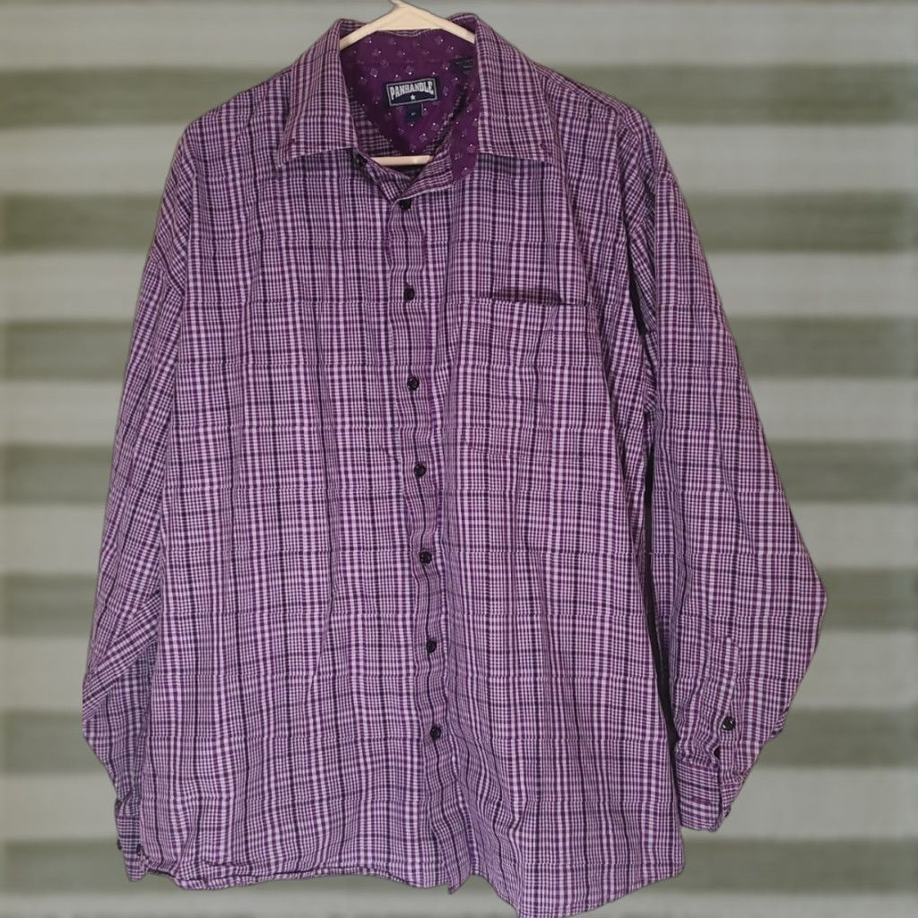 Vintage Panhandle Mens Purple Plaid Button-Up XL Long Sleeve Cotton Cowboy Western Shirt Mens XL Purple Plaid Button-Up Cowboy Western Panhandle Size US XL / EU 56 / 4 - 1 Thumbnail