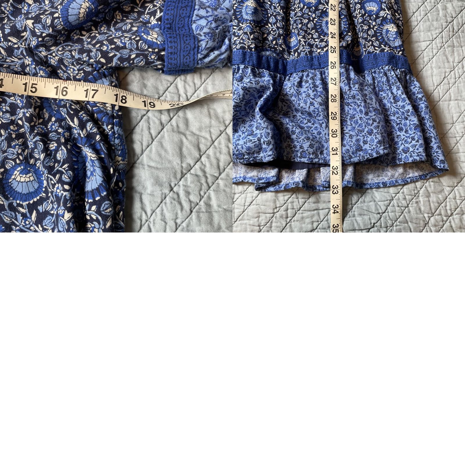Old Navy Old Navy Blue Mixed Floral Print Tiered Shift Dress Tassel Cottagecore 3/4 Sleeve Knee Length Cotton Rayon Womens Dress Size S / US 4 / IT 40 - 8 Thumbnail