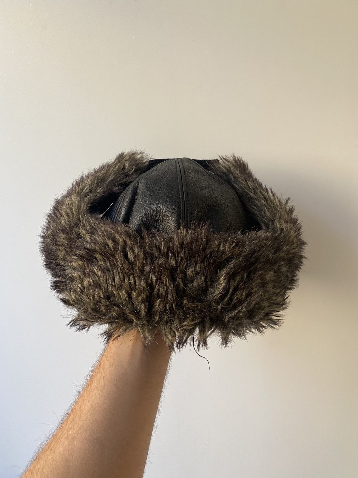 Cccp 🇺🇸 Vintage 90s 100% Leather USSR Fur Mohair Soviet Hat Size ONE SIZE - 12 Thumbnail