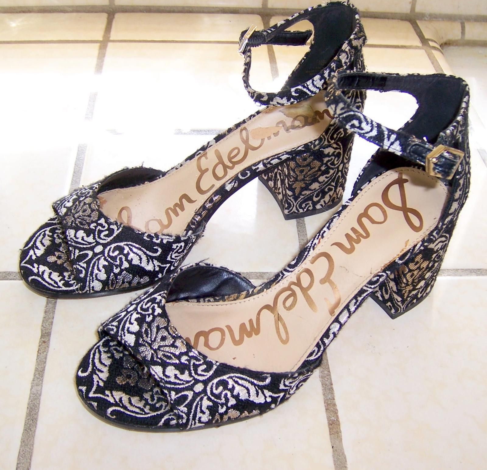 Sam Edelman Sam Edelman Paisley Black and Gold Brocade Block Heels 7 Size US 7 / IT 37 - 1 Thumbnail