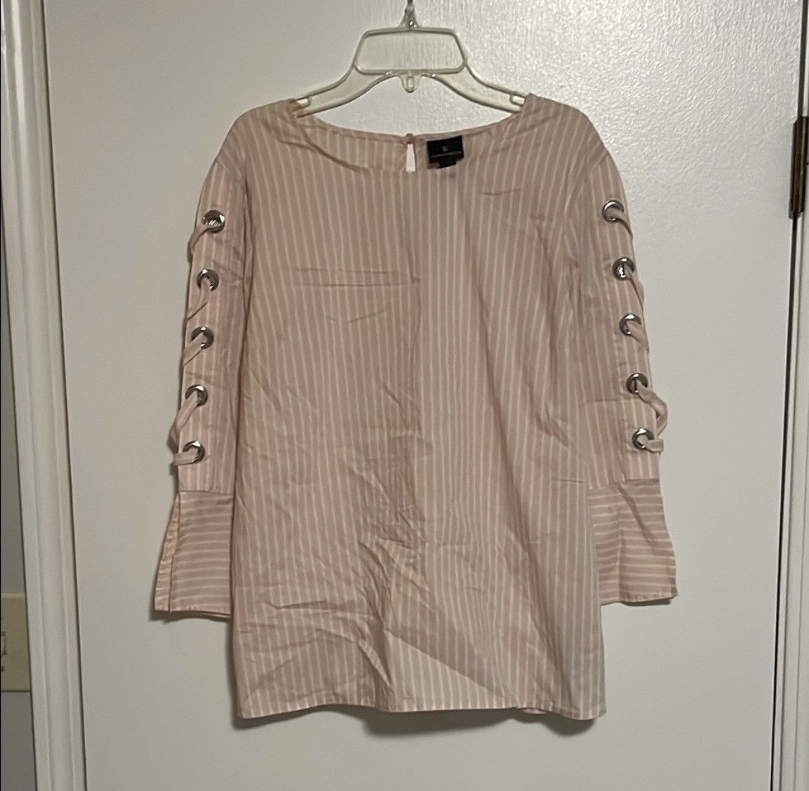 Worthington Worthington Pink and White Striped 3/4 Sleeve Blouse Size L / US 10 / IT 46 - 1 Thumbnail