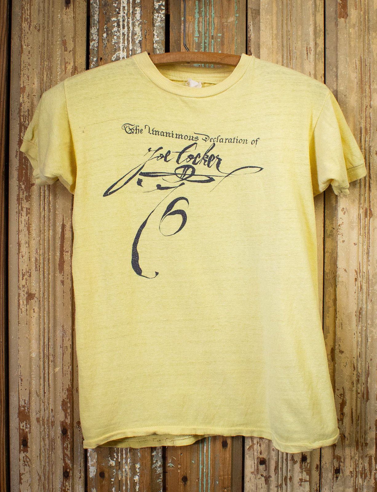 image of Vintage Joe Cocker Unanimous Declaration Concert Tee 1976 in Yellow, Men's (Size Small)