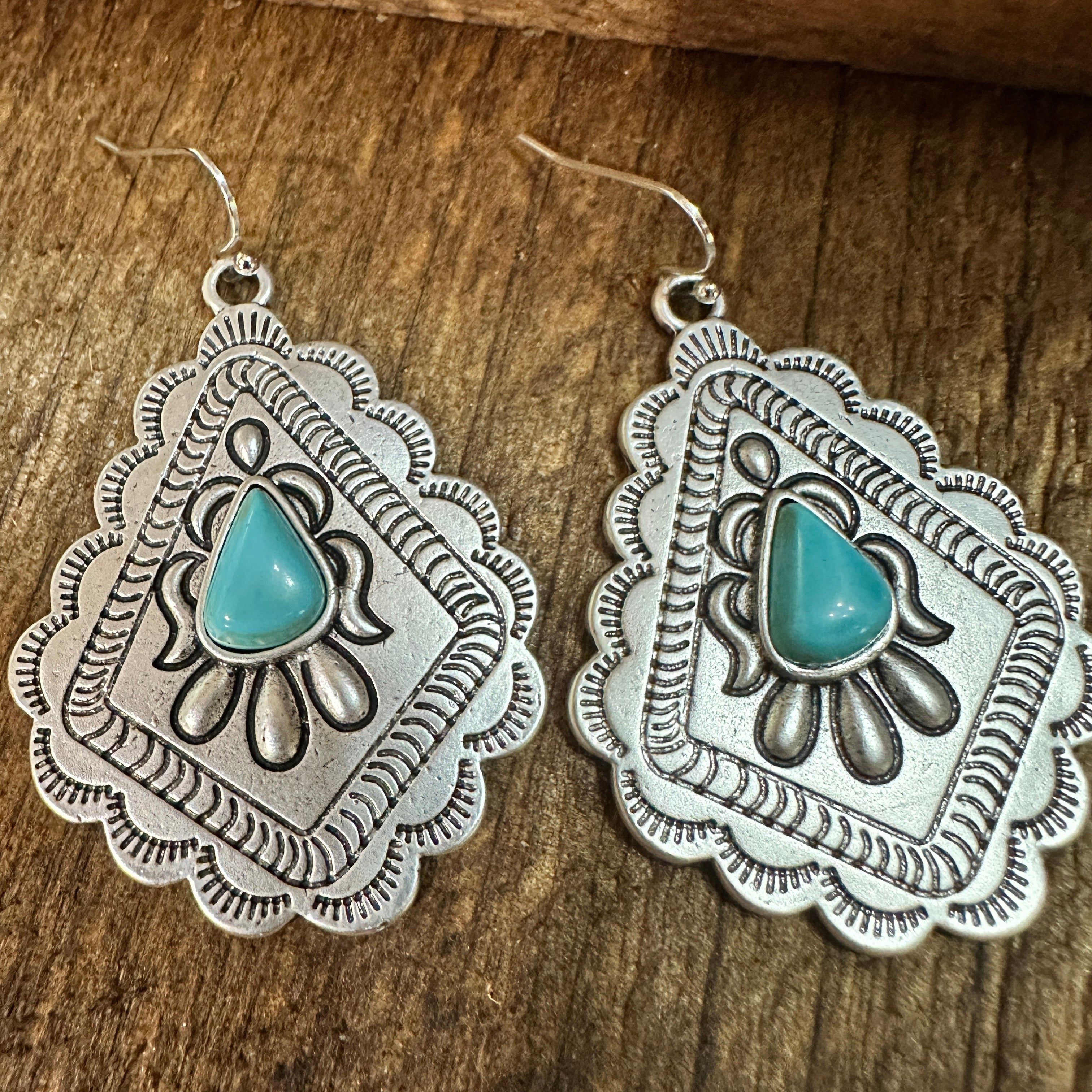 Other 721034 Concho Turquoise Earrings - 2 Inch Long Beauty Size ONE SIZE - 3 Thumbnail
