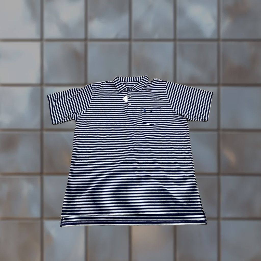 Vintage NWT B. Draddy Polo Shirt Mens XL Navy Blue Striped Pima Cotton Stretch Pocket Size US XL / EU 56 / 4 - 1 Thumbnail