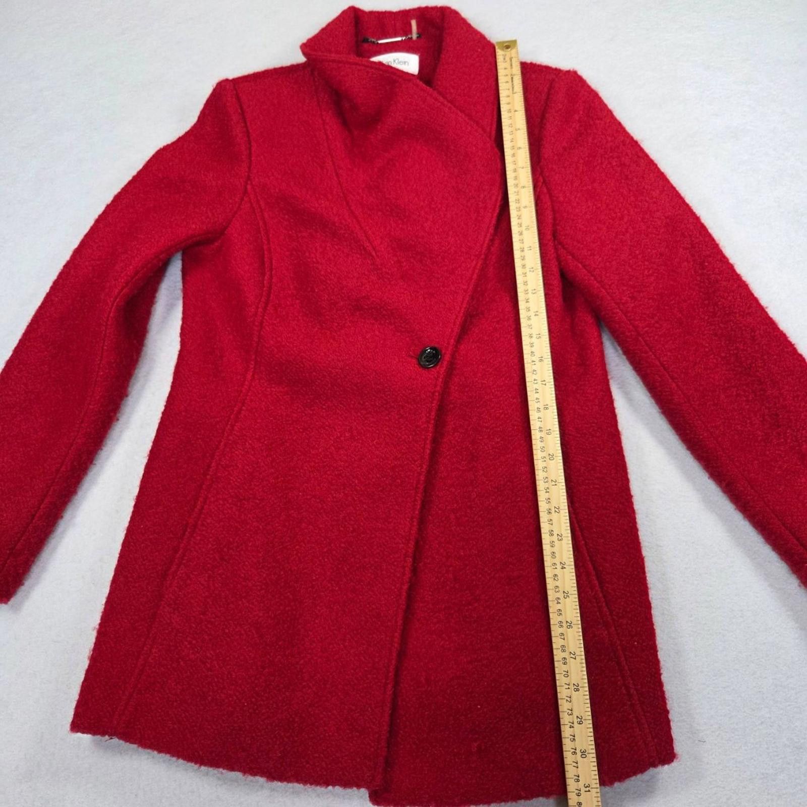 Calvin Klein Calvin Klein Womens Size 10 Red Asymmetric Button Coat Wool Size L / US 10 / IT 46 - 3 Thumbnail