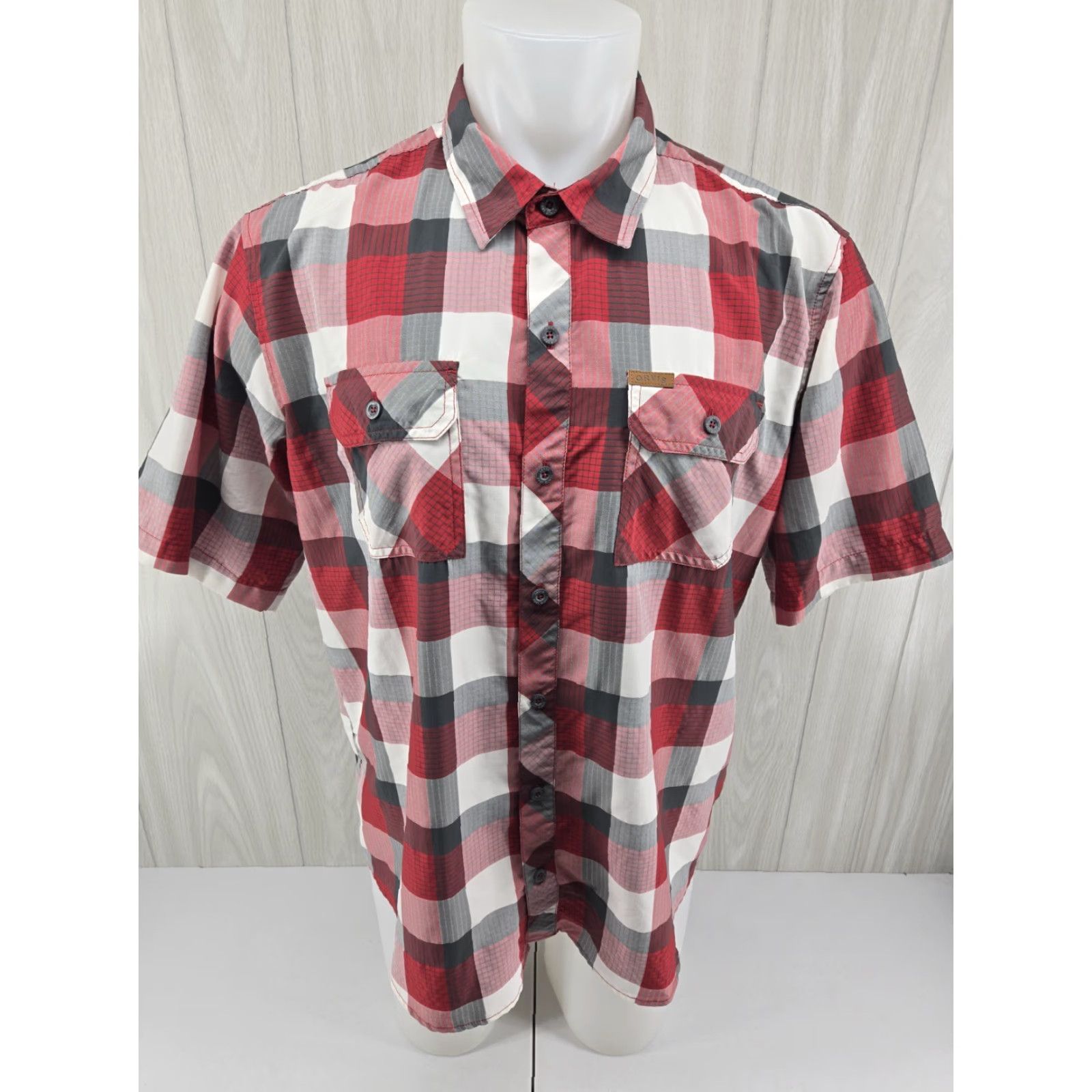 Orvis Orvis Shirt Mens XL Plaid Red Gray Short Sleeve Button Front Outdoor Casual Size US XL / EU 56 / 4 - 2 Thumbnail