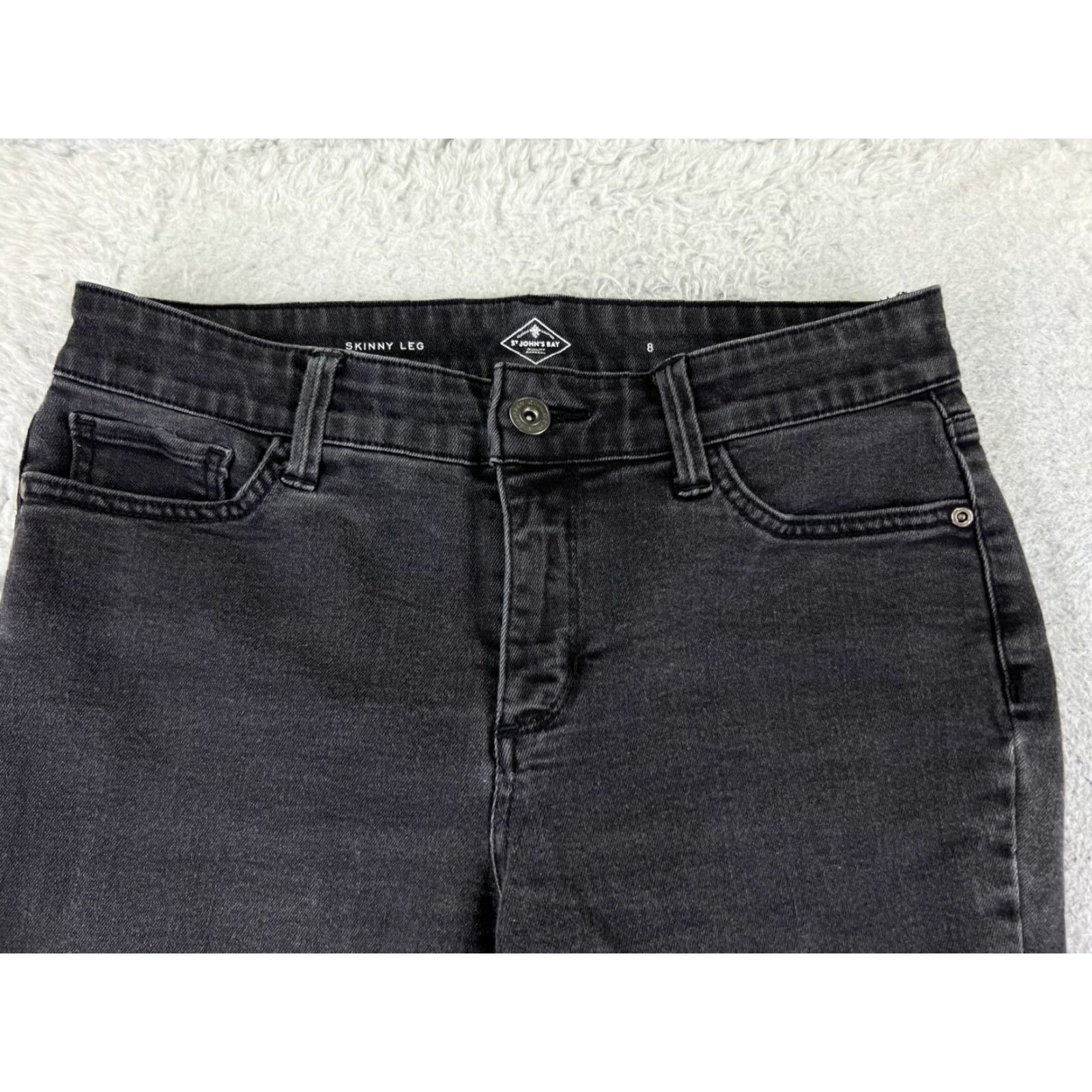 Vintage St. Johns Bay Jeans Skinny Womens 8 Black Denim Cotton Mid Rise 28x29 5-Pocket Design Logo Embroidered Button Zip Size 30" / US 8 / IT 44 - 4 Thumbnail