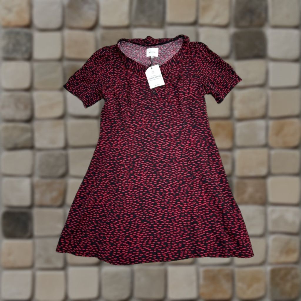 Reformation Reformation Neta Shift Dress Womens 10 Red Stretch French Kiss Allover Print New Size 32" / US 10 / IT 46 - 1 Thumbnail