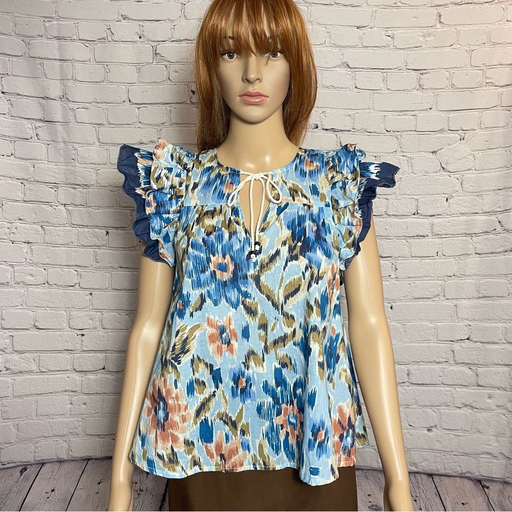 House of Harlow NWT New House Of Harlow Zoey Flutter Sleeve Cotton Blue Blo Size S / US 4 / IT 40 - 3 Thumbnail