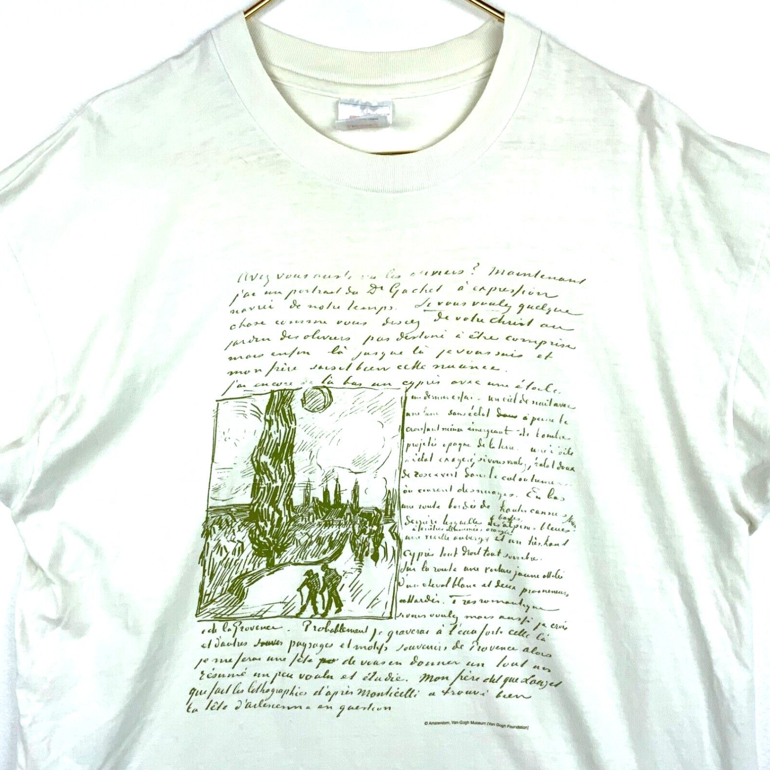 Image of Hanes Vintage Vincent Van Gogh Museum T-Shirt Size XL White Double Sided Art Tee, Men's