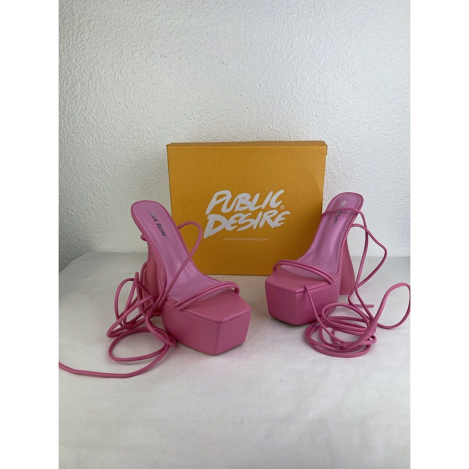 Other Public Desire Block Heels Shoes Pink Anabele Box Lace Up Size US 8 / IT 38 - 1 Thumbnail
