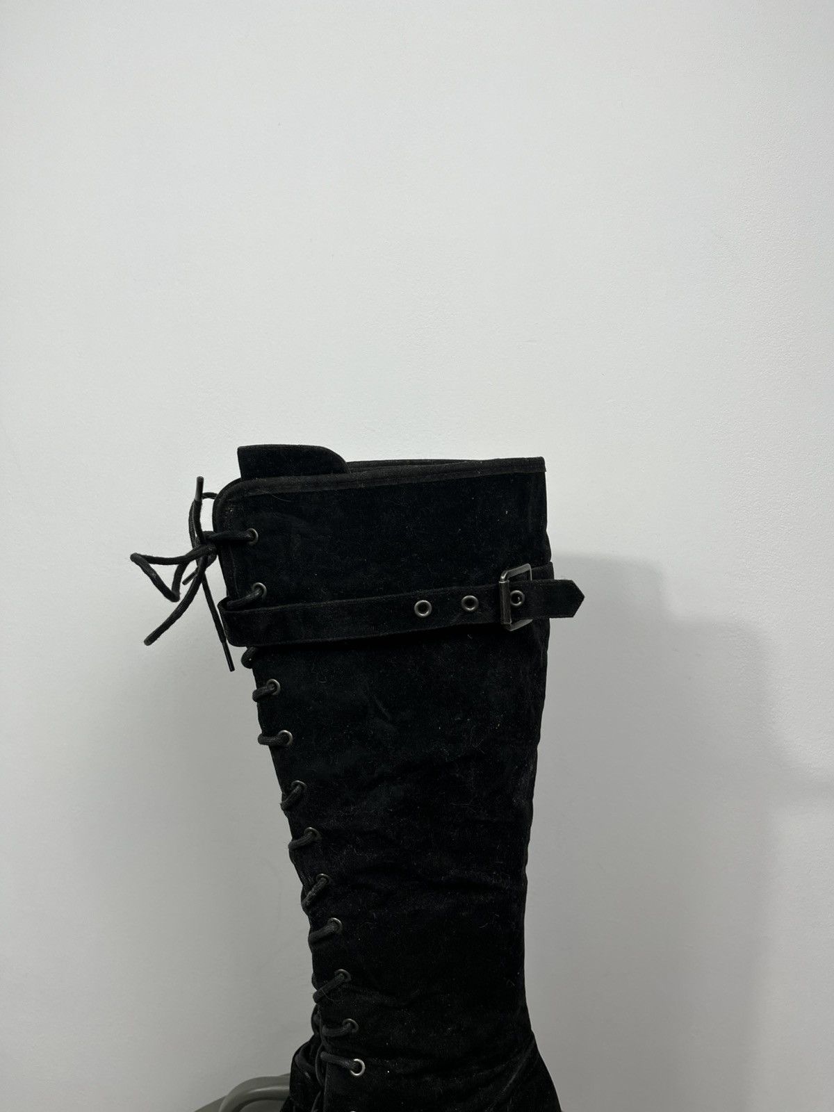 Other Black Suede Knee High Lace Up Platform Heeled Boots US 9 Size US 9 / IT 39 - 6 Thumbnail