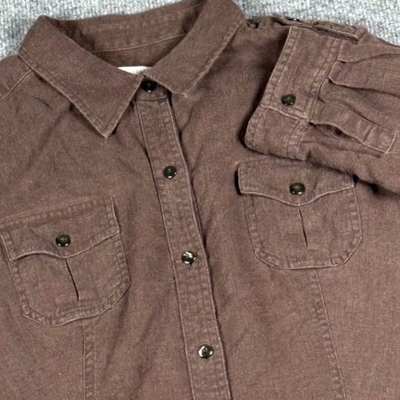 Vintage VINTAGE Christopher Banks XL Brown Linen Blend Button Down Shirt Roll Tab Sleeve Fall Women XL Brown Button-Down Shirt Womens Size XL / US 12-14 / IT 48-50 - 2 Thumbnail