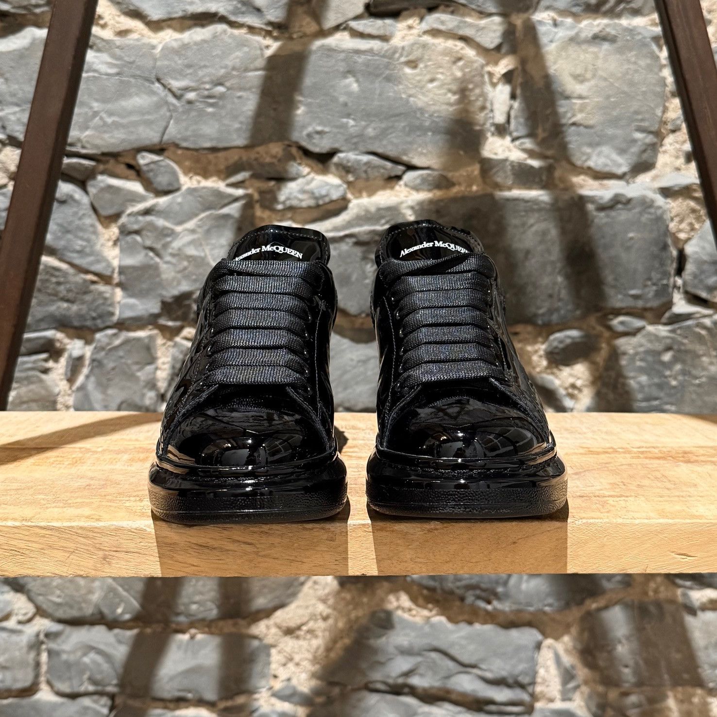 Alexander McQueen Alexander McQueen Black Patent Leather Oversized Sneakers Size US 8 / IT 38 - 2 Thumbnail