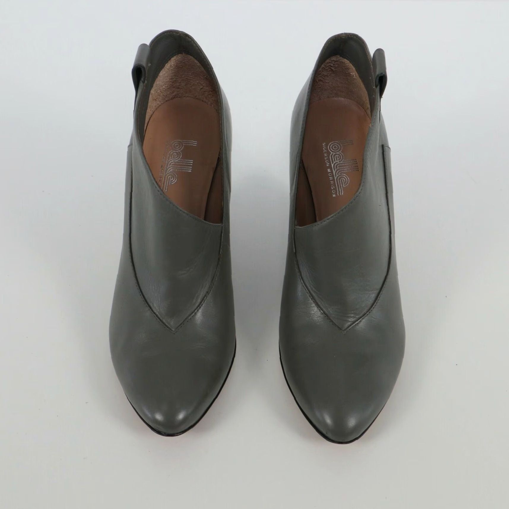 Belle Sigerson Morrison Ankle Boots 5.5B Finley Gray Leather Wedge Asymmetrical