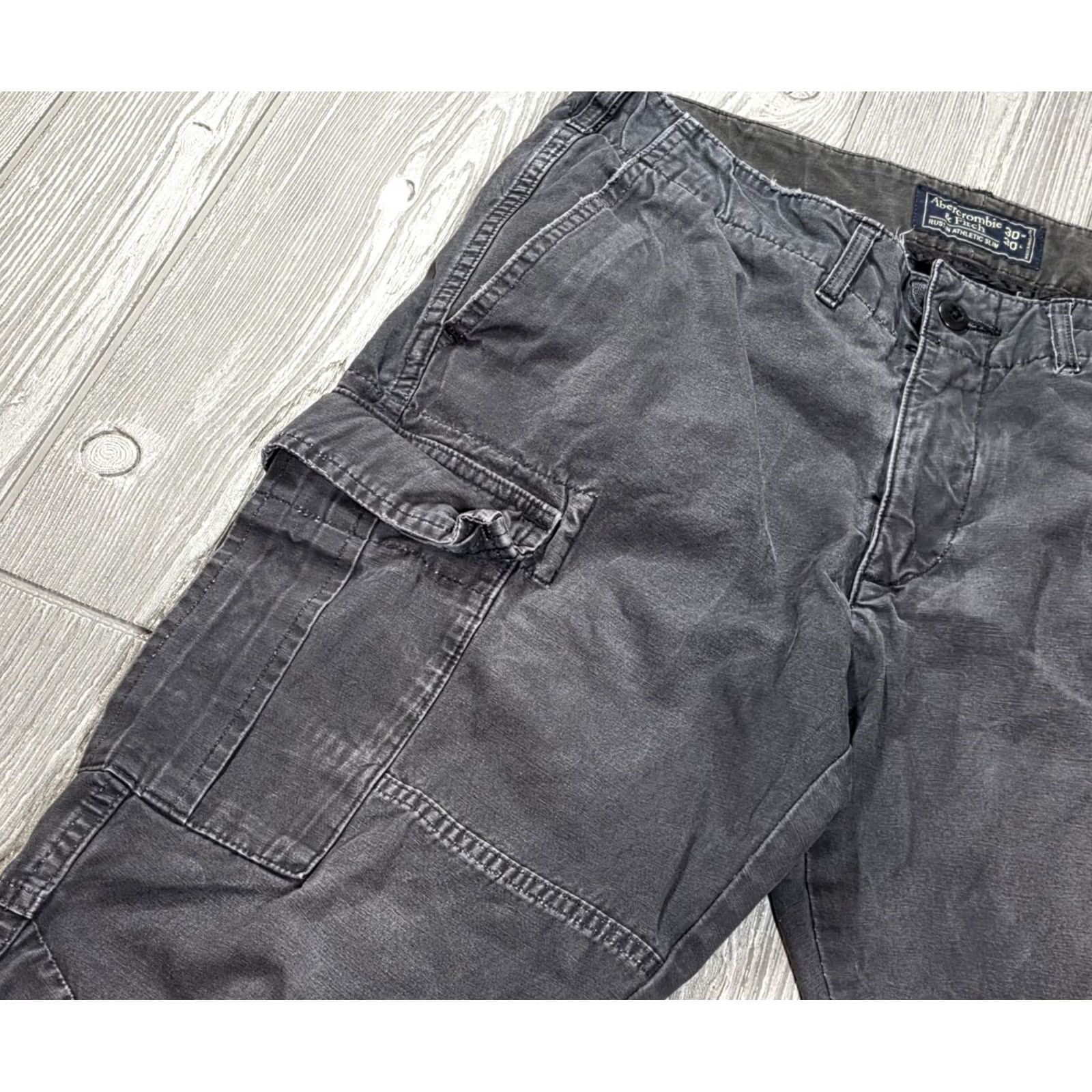Abercrombie & Fitch Abercrombie & Fitch Slim Skinny Cargo Pants Men 32x28 Distress Fade Gray Canvas Cargo Pocket Zipper Button Embroidered Logo Size US 32 / EU 48 - 6 Thumbnail