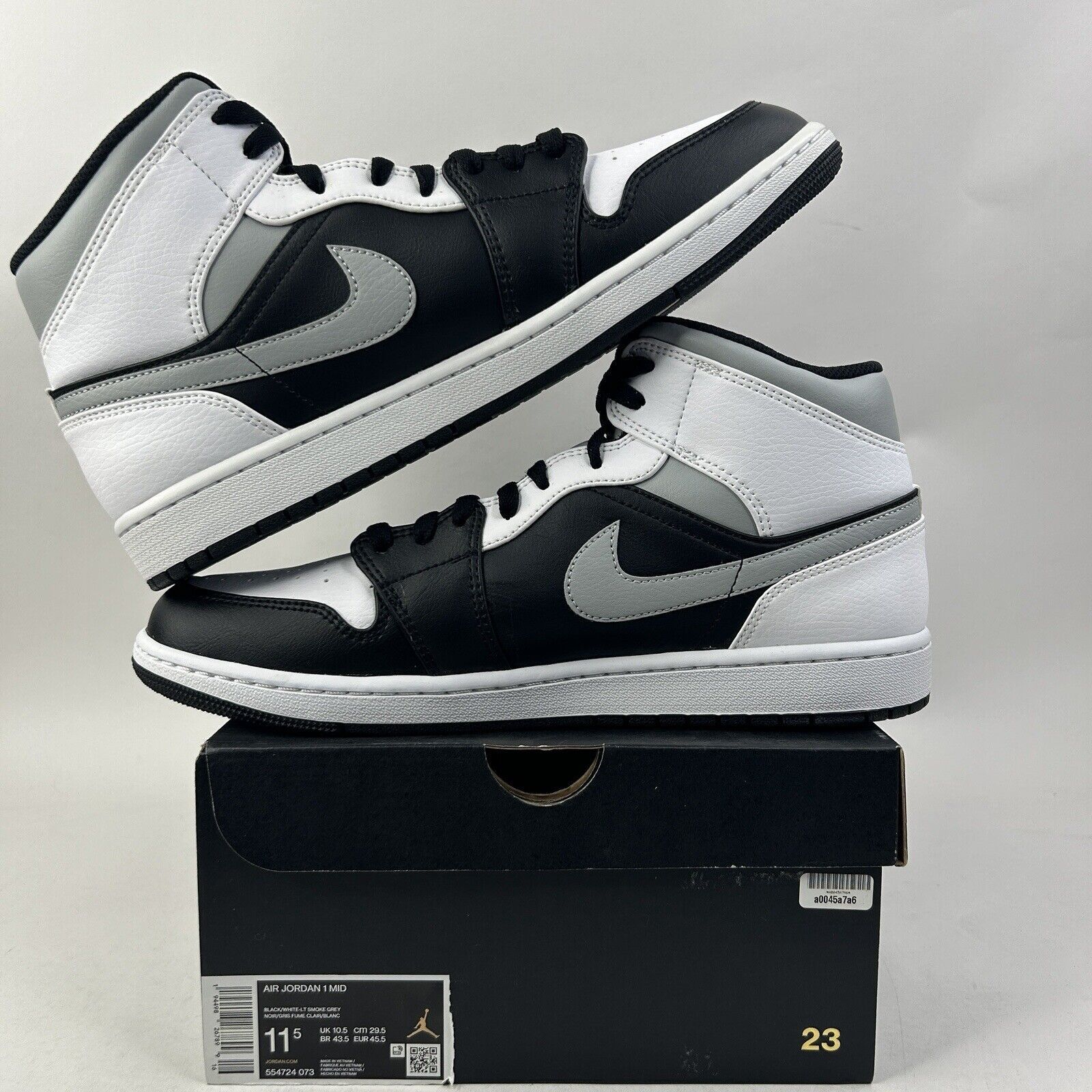 Nike Nike Air Jordan 1 Mid Retro “White Shadow/Light Smoke Grey” Size US 11.5 / EU 44-45 - 3 Thumbnail