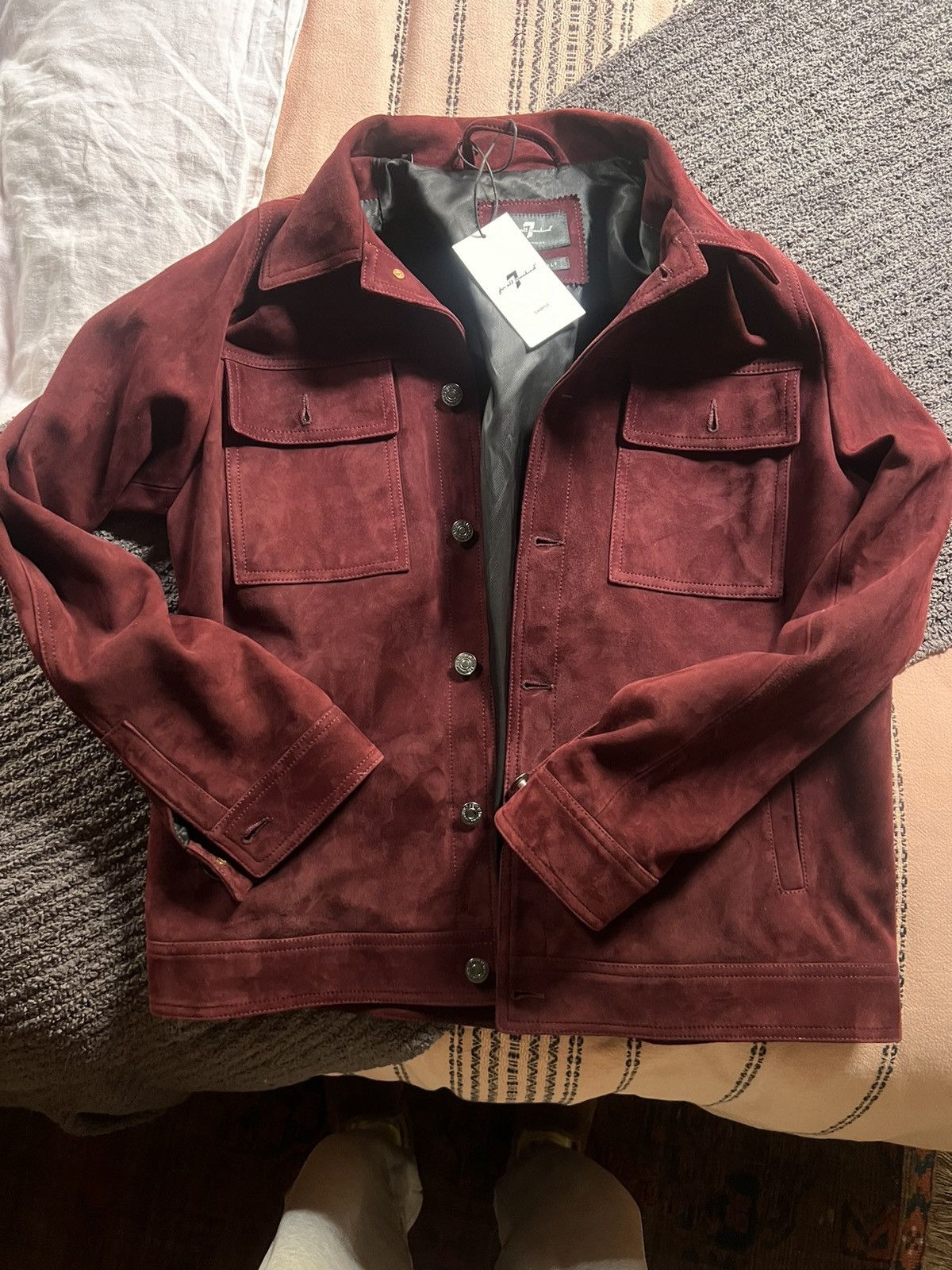 image of 7 For All Mankind Suede Jacket in Maroon, Men's (Size Medium)