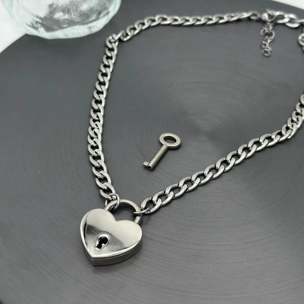 Jewelry Cuban Chain Love Padlock Charm Necklace Size ONE SIZE - 2 Thumbnail