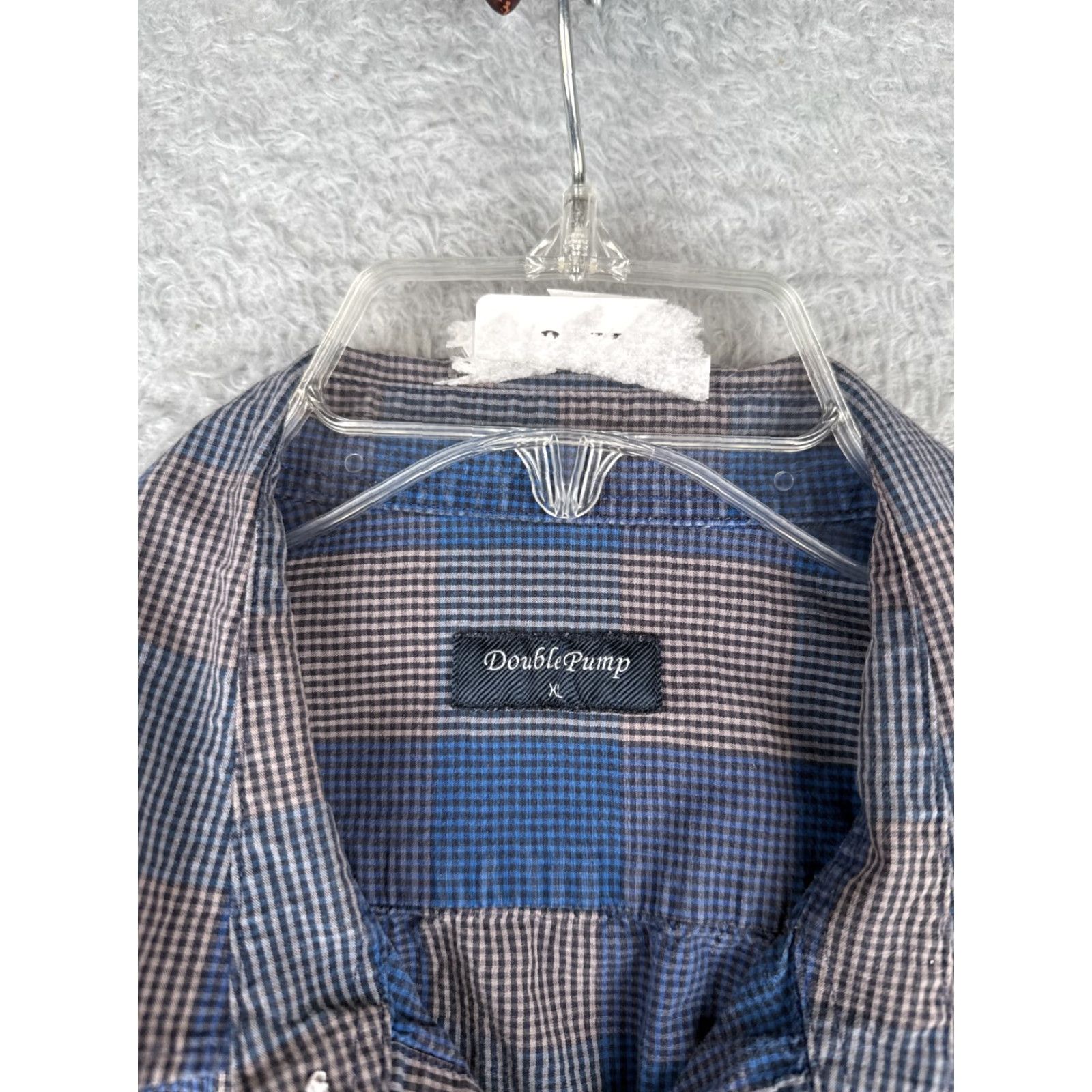 Doublet Double Pump Shirt Mens Extra Large Blue Gray Plaid Pearl Snap Western Pockets Size US XL / EU 56 / 4 - 7 Thumbnail